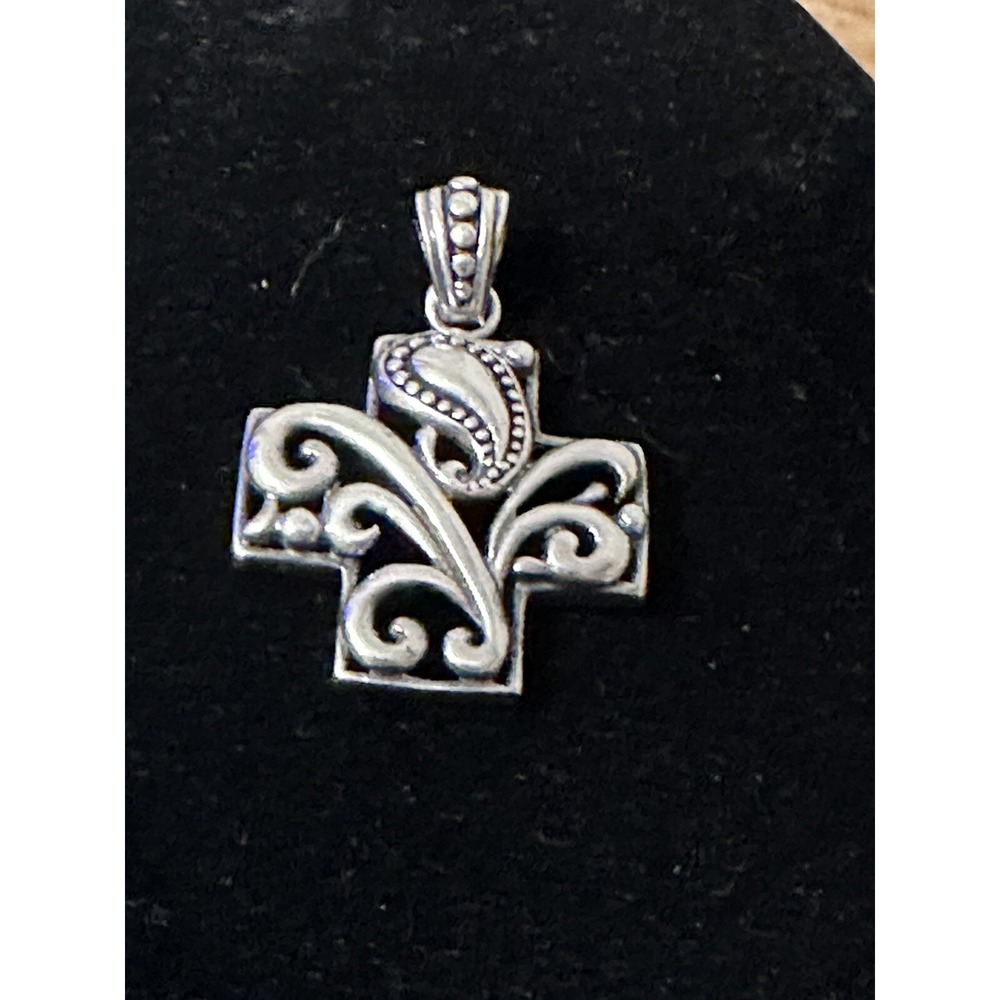 Vintage Sterling Silver Open Work Scroll‎ Cross Pendant